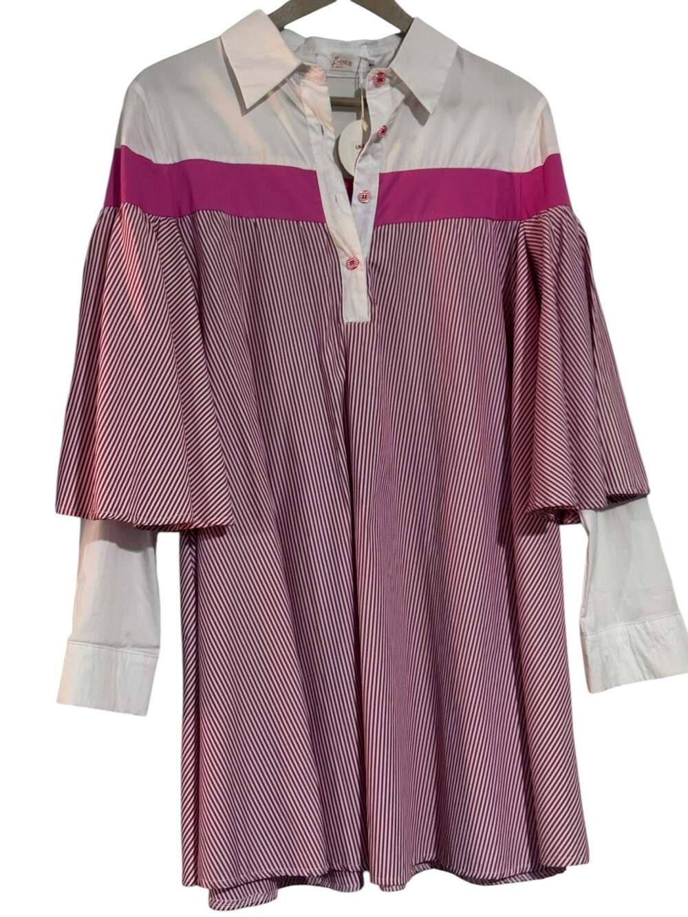 Leena Striped Colorblock Flared Sleeve Shirt Dress Size S